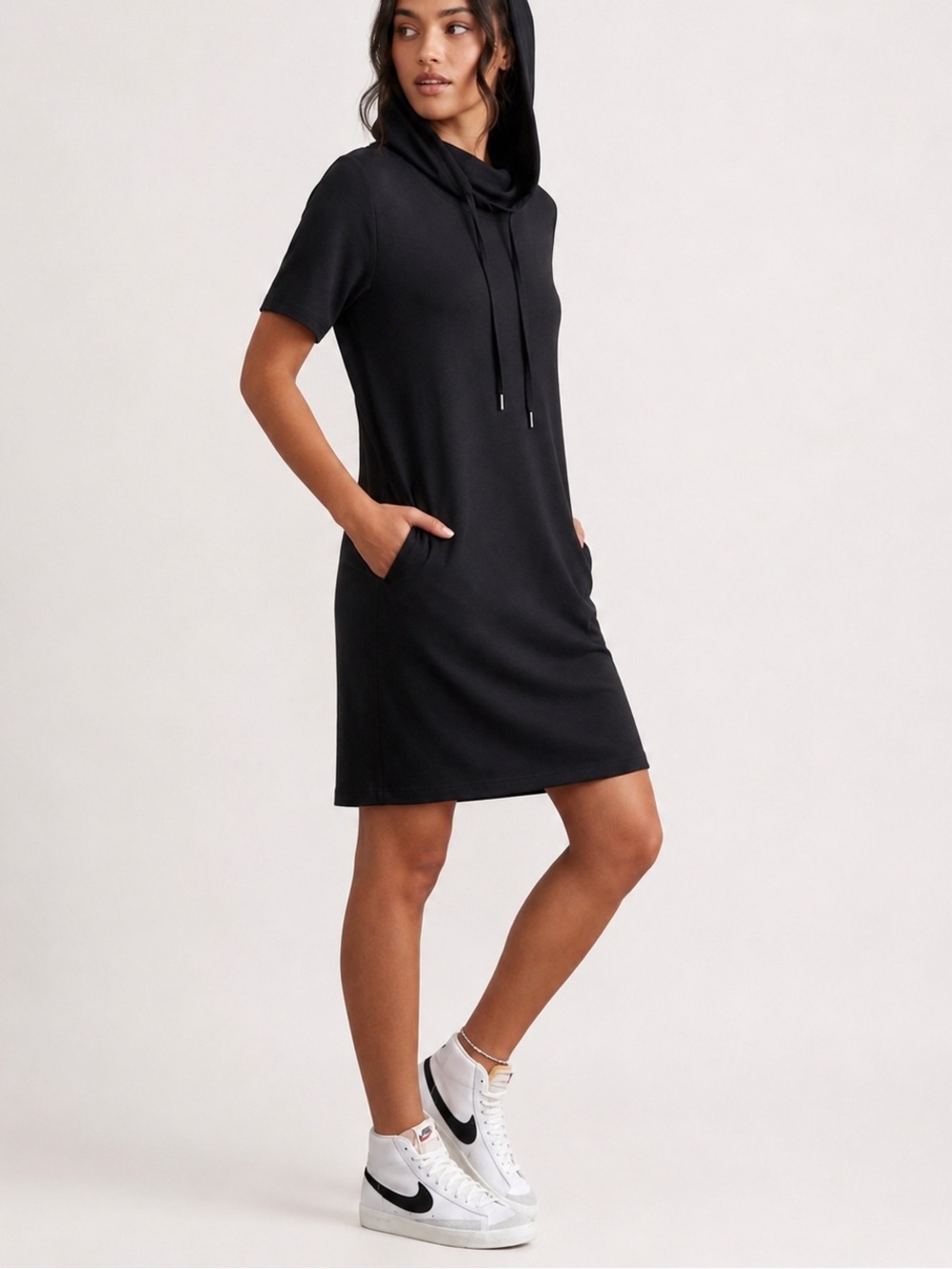 Athleta Black Hooded T-Shirt Dress Tunic Stretch Athleisure M